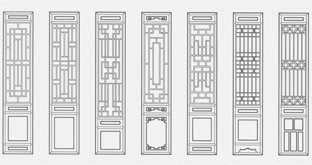 榕城常用中式仿古花窗图案隔断设计图